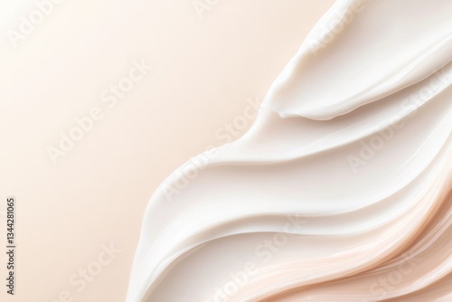 close-up of cosmetic cream swirls on neutral backdrop portraying intricate textures and color gradients with ample