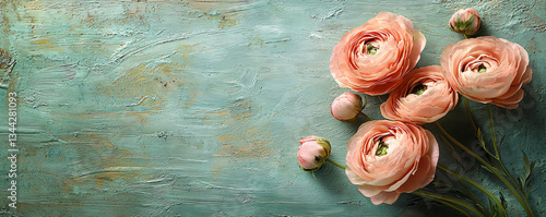 Ranunculus Floral Banner with Offcenter Layout and clean copy space