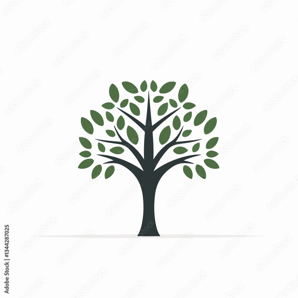 Minimalist tree illustration with lush green leaves and a balanced structure. Minimalist tree illustration with lush green leaves and a balanced structure.