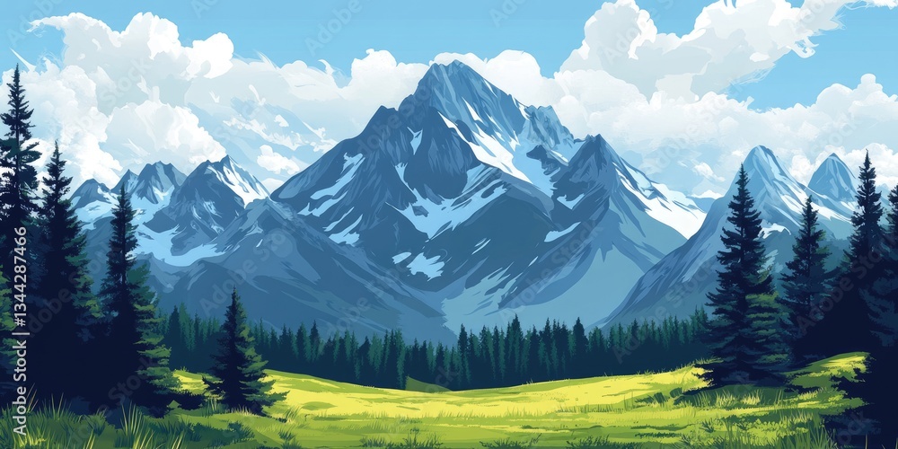 Fototapeta premium beautiful mountain nature landscape in summer illustration