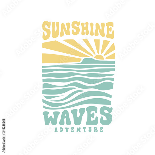 Sunshine waves adventure retro poster graphic design