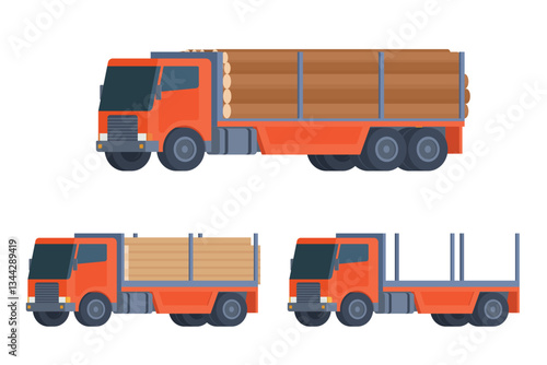 Logging truck vector flat illustration for transportation of wood and timber products. Forestry industry. Fully editable and easy to customize