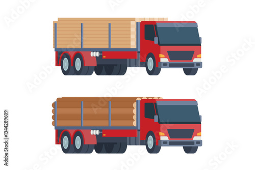 Logging truck vector flat illustration for transportation of wood and timber products. Forestry industry. Fully editable and easy to customize