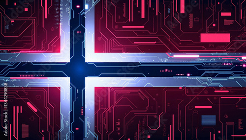 Futuristic Norway flag with digital grid, high-tech innovation