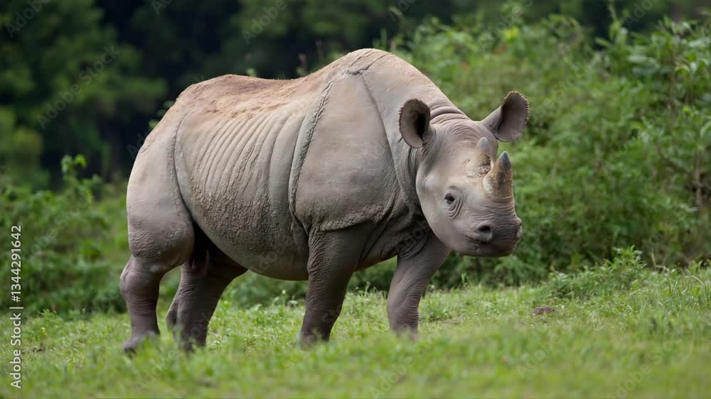 A short 4K video clip of an endangered Javan Rhinos (Rhinoceros sondaicus) walking on a grassy land. A short 4K video clip of an endangered Javan Rhinos (Rhinoceros sondaicus) walking on a grassy land.