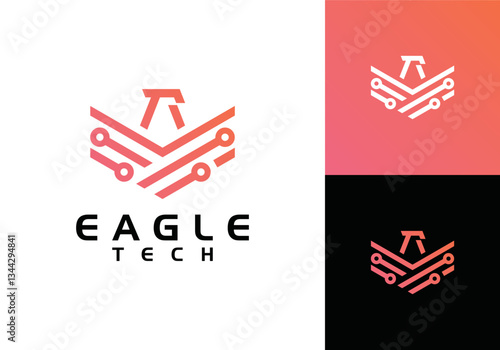 minimalist tech eagle line art logo vector design