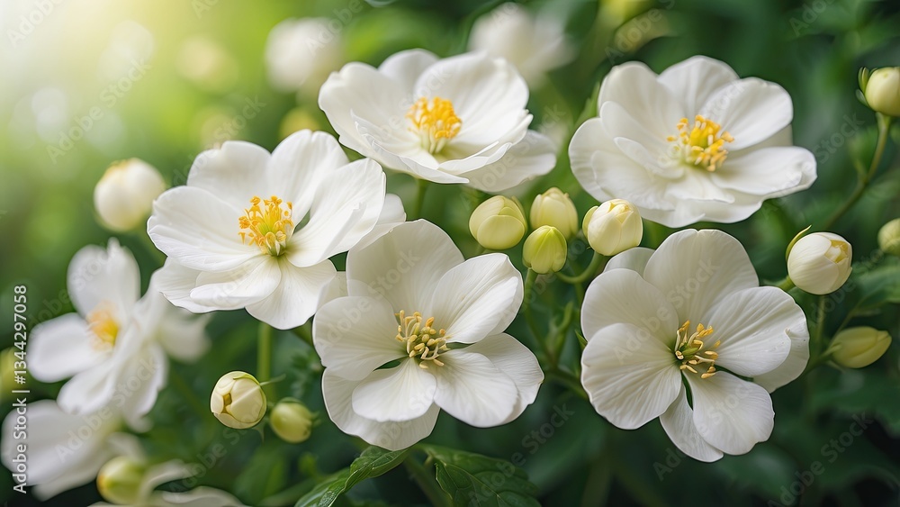A close-up of delicate white flowers with soft, A close-up of delicate white flowers with soft,