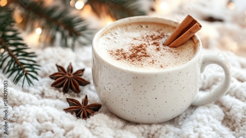 Cozy Christmas Coffee Cup on Knitted Blanket