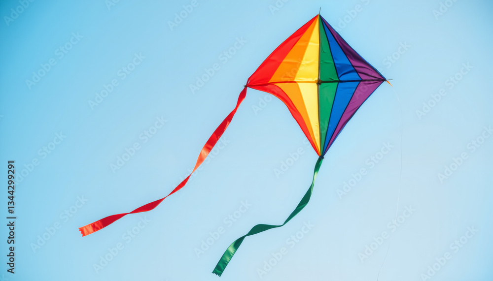 Rainbow kite soaring in the sky, freedom and pride symbolism Rainbow kite soaring in the sky, freedom and pride symbolism