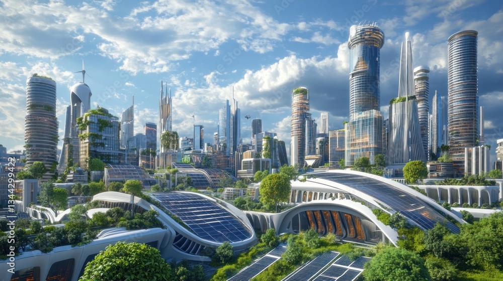 Naklejka premium Eco-Friendly Metropolis, Vision of the Future