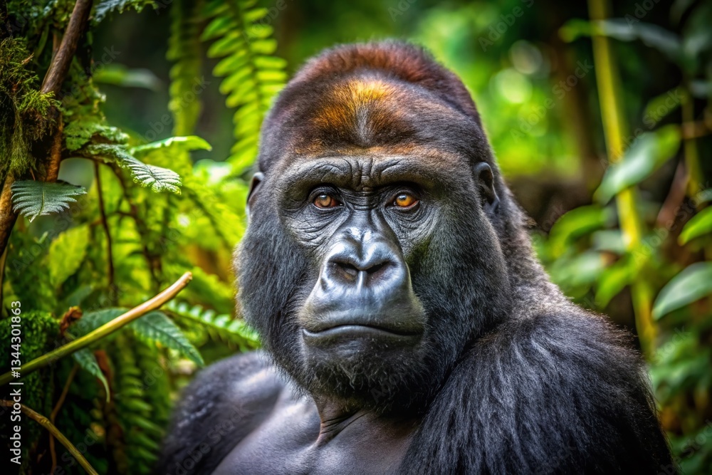 Powerful Silverback Gorilla in Congo Rainforest Habitat - Documentary Photography Powerful Silverback Gorilla in Congo Rainforest Habitat - Documentary Photography