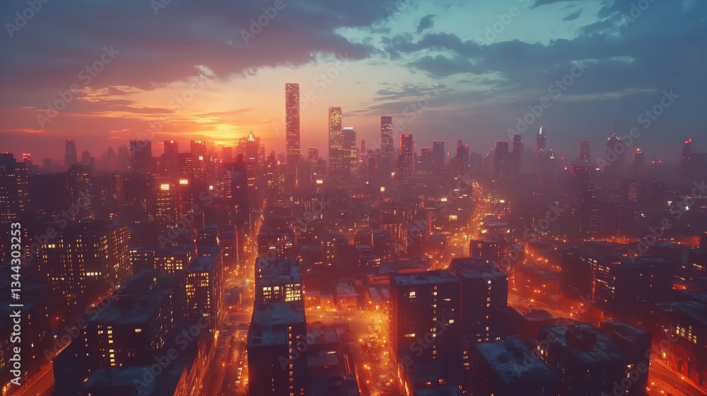 Fototapeta premium Vibrant Cityscape at Night - Downtown Lights and Skyscrapers