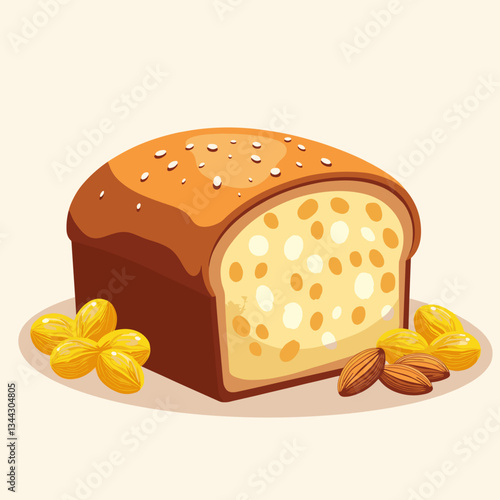 Delicious kulich with golden raisins and almonds, festive treat