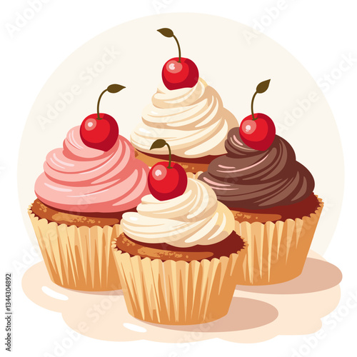 Colorful mini kulich cakes with cherries, festive dessert delight