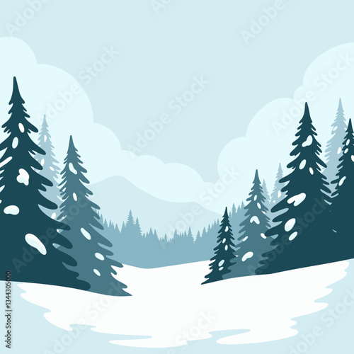 Serene snow-covered pine trees in winter landscape, nature tranquility
