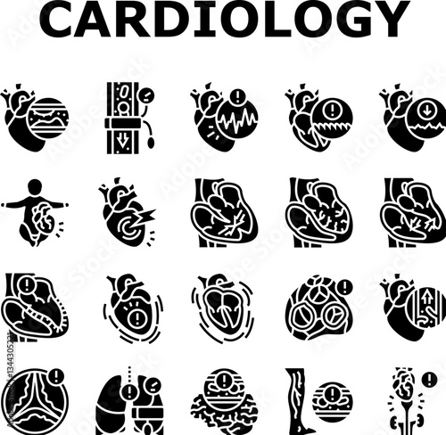 cardiology diseases icons set vector