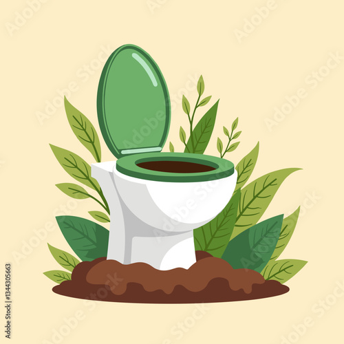 Eco-friendly composting toilet surrounded by greenery, sustainable living