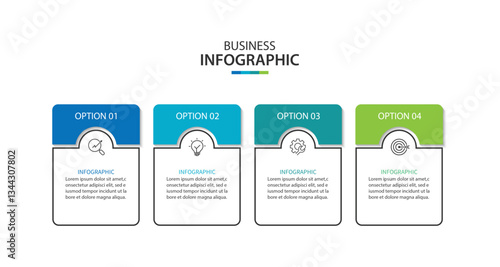 Four Step Infographic label design Vector template with line icons.