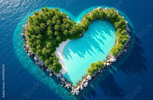 Aerial vertical view of beautiful heart shaped island Galesnjak near Zadar, Croatia