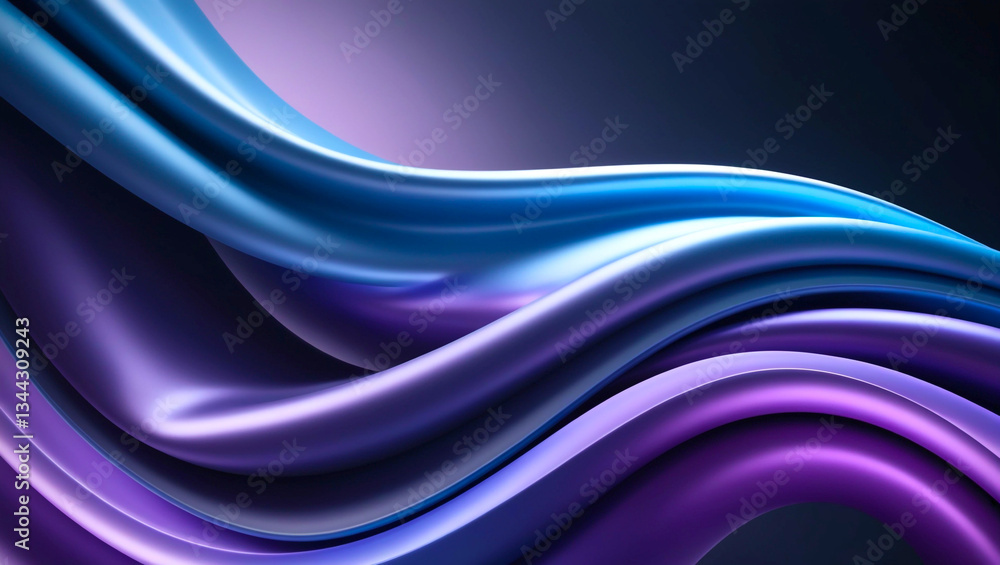 Obraz premium abstract Mesmerizing digital artwork featuring smooth, flowing waves of silky blue and purple hues. The fluid curves create a sense of motion, resembling liquid or soft fabric illuminated background