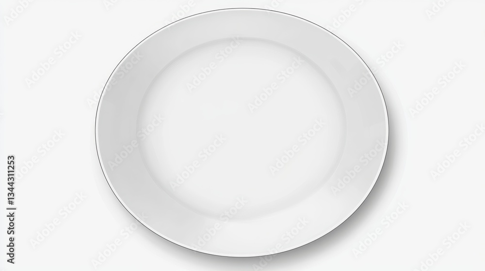 White ceramic plate lying centered on pristine white surface, exemplifying minimalist design with clean lines and neutral palette for culinary presentation White ceramic plate lying centered on pristine white surface, exemplifying minimalist design with clean lines and neutral palette for culinary presentation