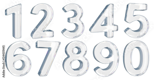 Glass numbers. 3d illustration transparent background
