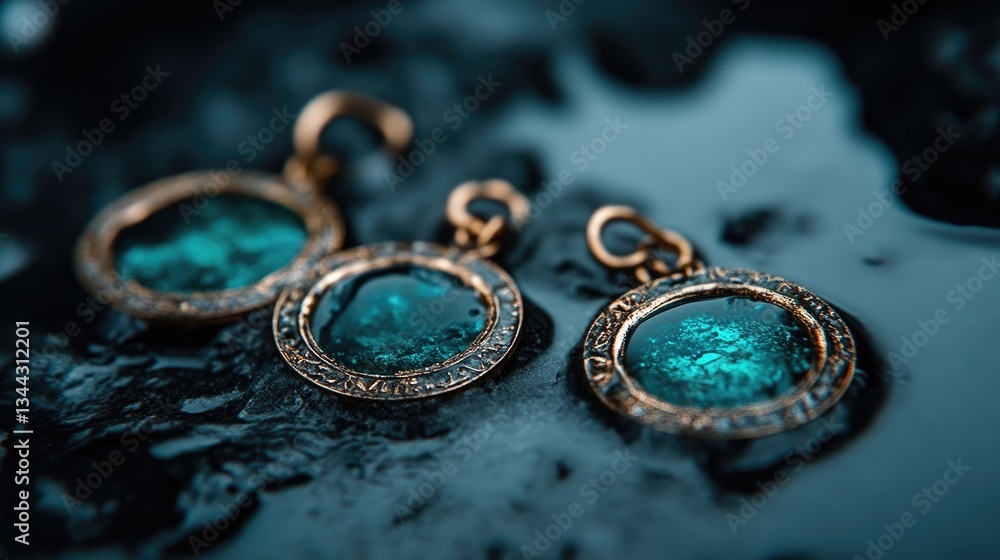 Dark teal earrings, wet surface Dark teal earrings, wet surface