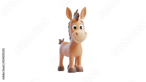 Adorable Cartoon Donkey Isolated on White Background – Cute and Playful Little Donkey Illustration for Kids, Storybooks, and Farm-Themed Designs