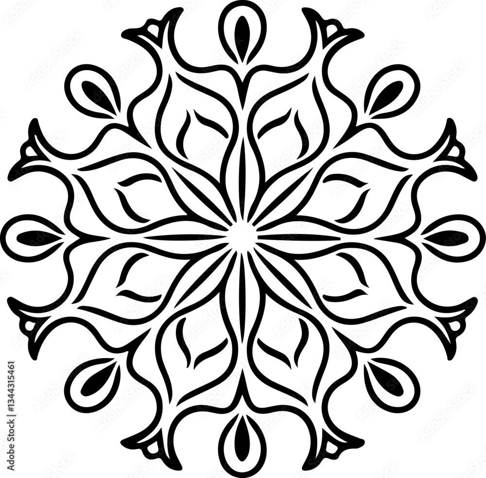 Fototapeta premium Mandala Stencil Vector Design, Intricate Mandala Stencil Art, Circular Mandala Stencil Vector, Decorative Mandala Template Design, Floral Mandala Stencil Vector, Traditional Mandala Vector Art, Abstra