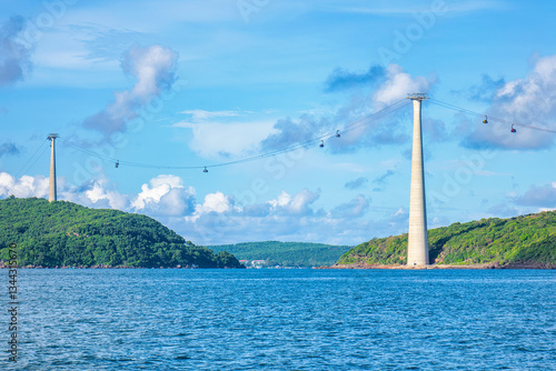 Hon Thom cable car system is 7,899m long, with the highest pillar 174m - the world's longest three-wire cable car system across the sea - connecting Phu Quoc with Hon Thom island, Kien Giang, Vietnam