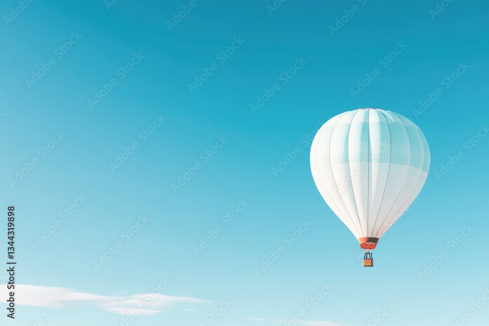 Obraz premium lone hot air balloon floats gracefully in expansive blue sky surrounded by only vastness above providing ample copy