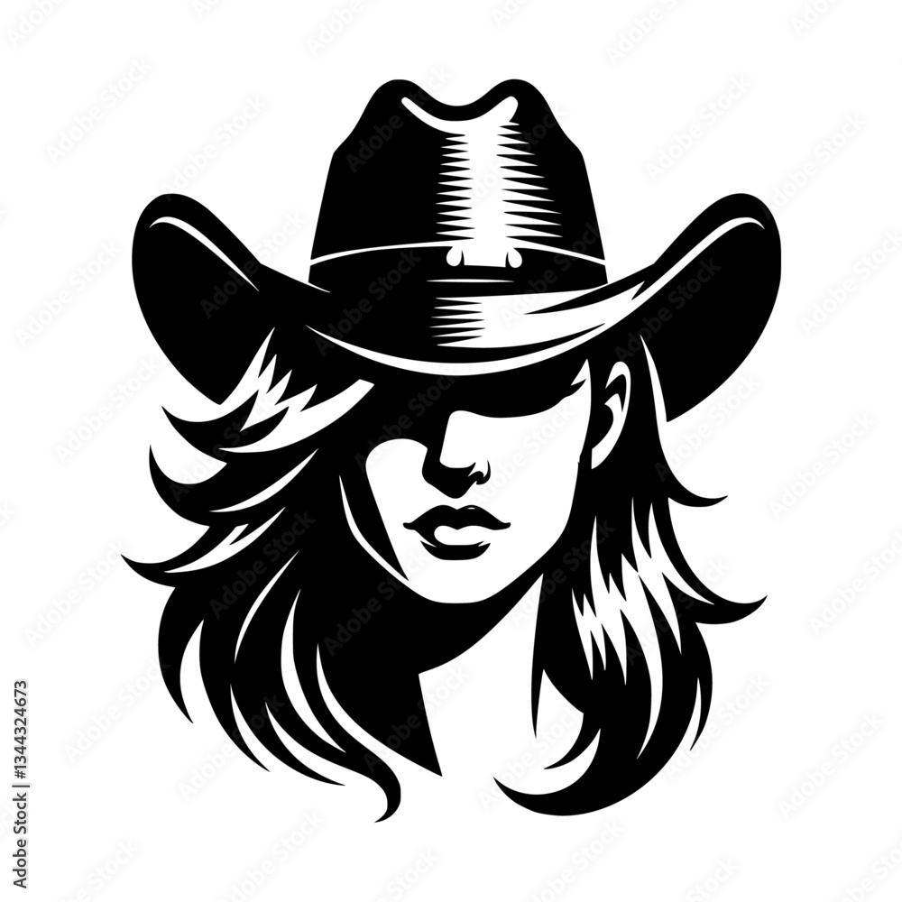 A vector silhouette of a cowgirl wearing a cowboy hat, isolated on a white background. A vector silhouette of a cowgirl wearing a cowboy hat, isolated on a white background.