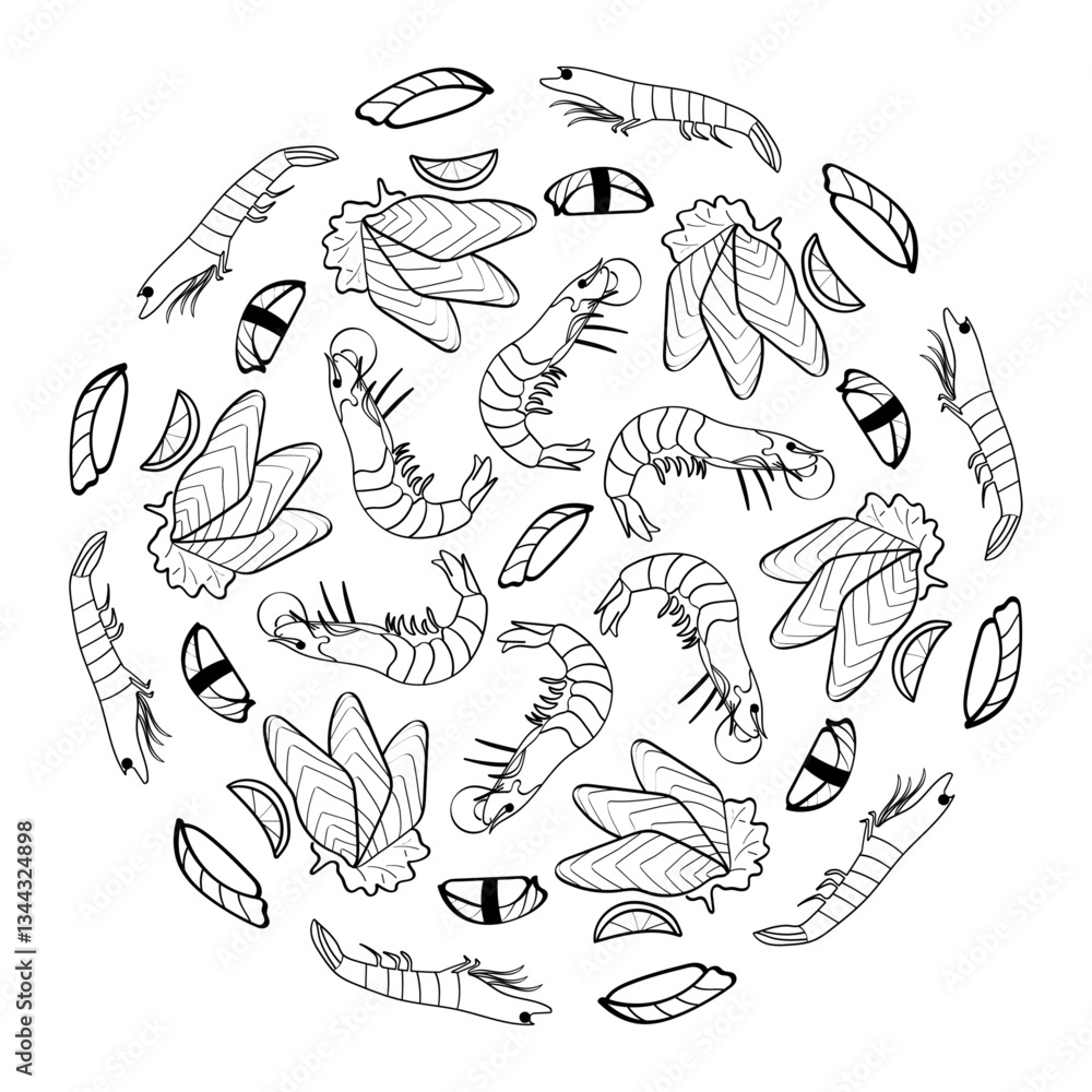 Fototapeta premium Asian food illustration in doodle style in vector