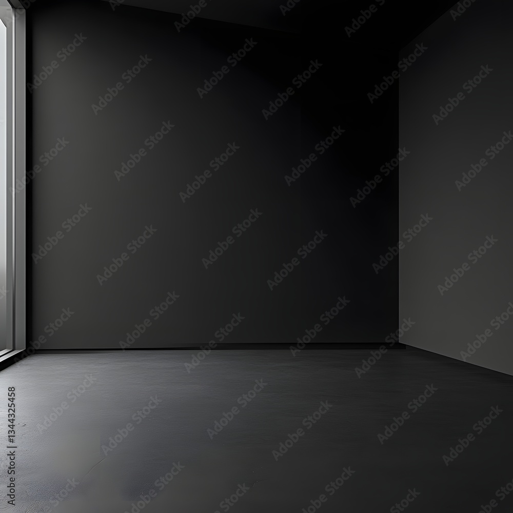 A black wall in an empty dark room at a slight angle long title A plain black rectangular wall set at a slight angle in an empty dark room creating A black wall in an empty dark room at a slight angle long title A plain black rectangular wall set at a slight angle in an empty dark room creating