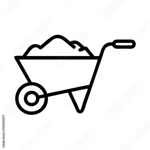 Outline vector icon of garden cart with earth for landscaping and gardening

