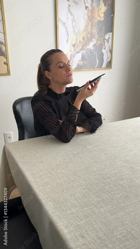 Mulher trabalha com celular em casa