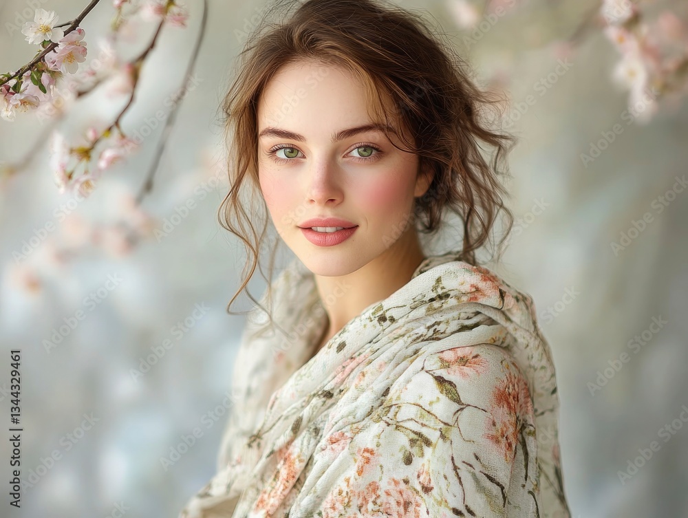 A charming close-up portrait of a radiant woman symbolizing March A charming close-up portrait of a radiant woman symbolizing March