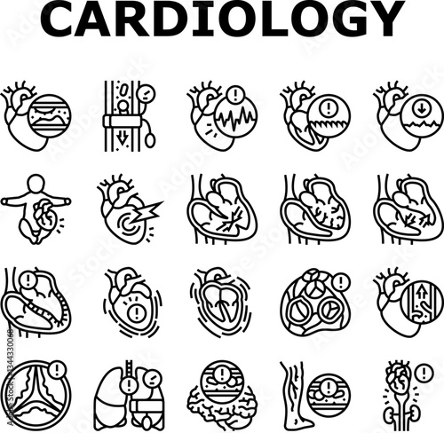 cardiology diseases icons set vector