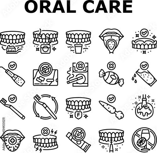 oral care toothpaste icons set vector