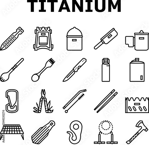 titanium lightweight accessories icons set vector