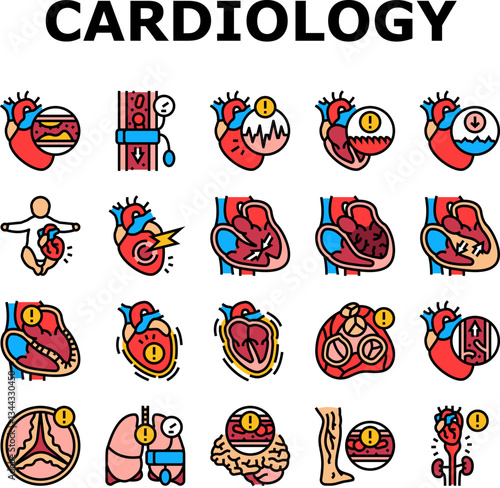 cardiology diseases icons set vector