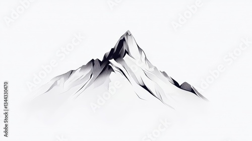 A minimalist black and white outline of a majestic mountain range.