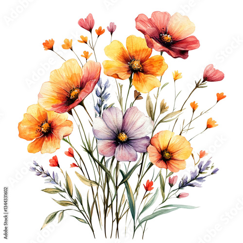 Beautiful floral arrangement with colorful flowers andisolated on transparent background
