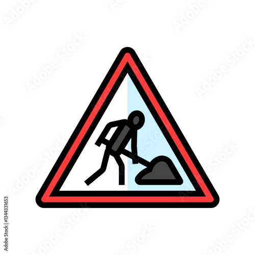 road construction car driving obstacles color icon vector illustration