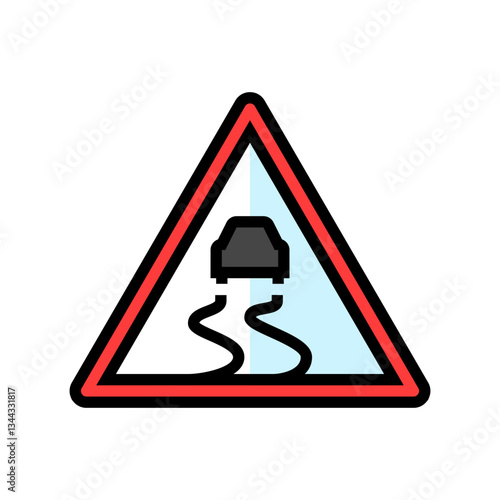 icy roads car driving obstacles color icon vector illustration
