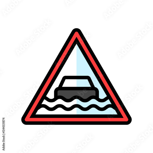 heavy rain flooding car driving obstacles color icon vector illustration