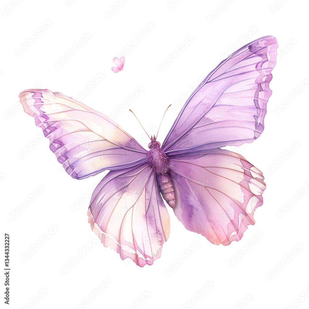 Watercolor pink and purple butterfly with transparent wings Watercolor pink and purple butterfly with transparent wings