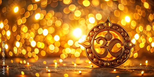 Sacred Aum Symbol Illuminated: Spiritual Hindu Om Sign with Glowing Lights