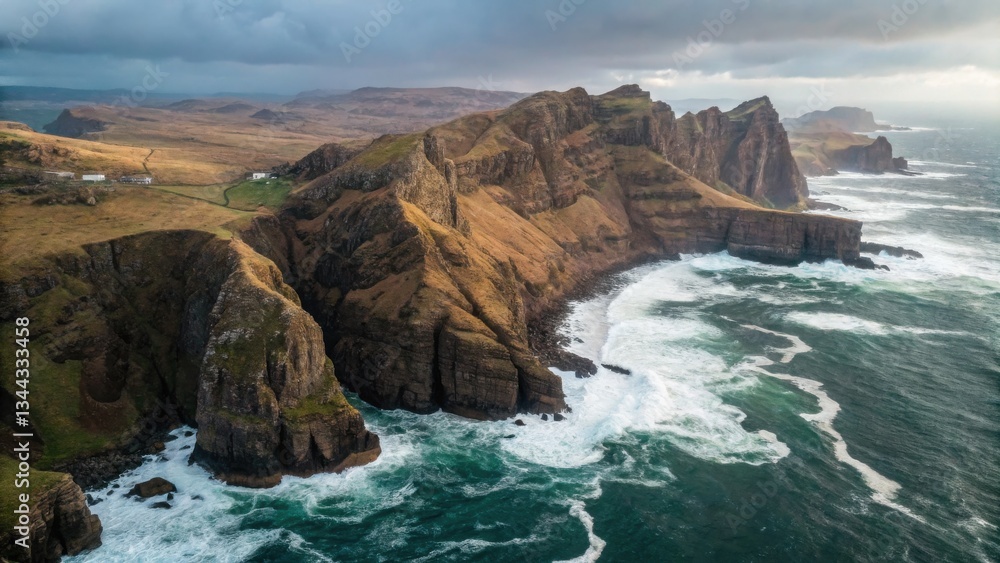 Obraz premium seaside cliffs Dramatic cliffs meet turbulent ocean waves under a moody sky.