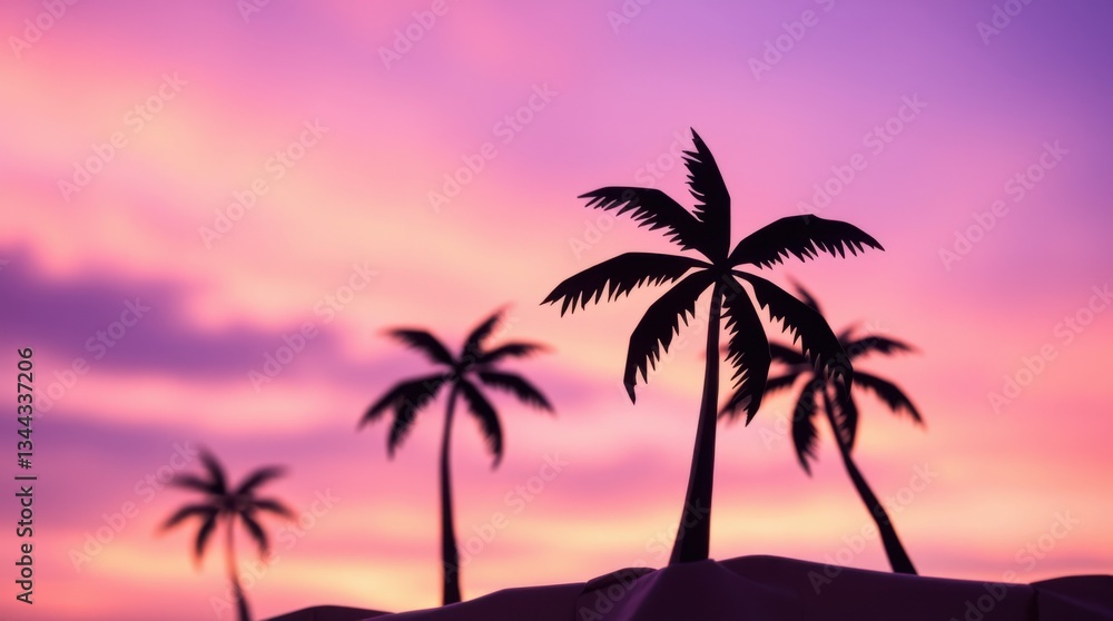Palm Tree Silhouettes Against a Colorful Sunset Sky Tropical Vacation Palm Tree Silhouettes Against a Colorful Sunset Sky Tropical Vacation